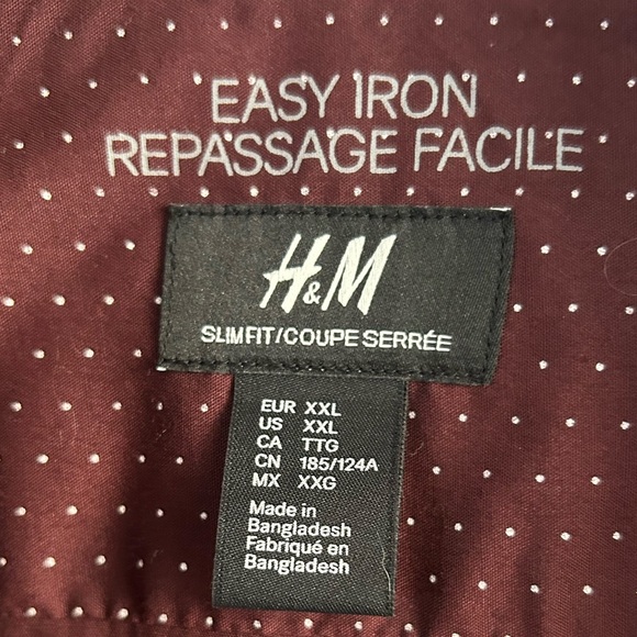 H&M Easy Iron Slim Fit D Brown w/White polka dot button down • Used • Size: XXL - Picture 4 of 4